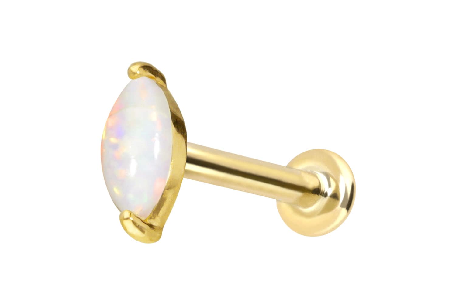 14 Karat Gold Labret Piercing mit Push Fit OVALER SYNTHETISCHER OPAL